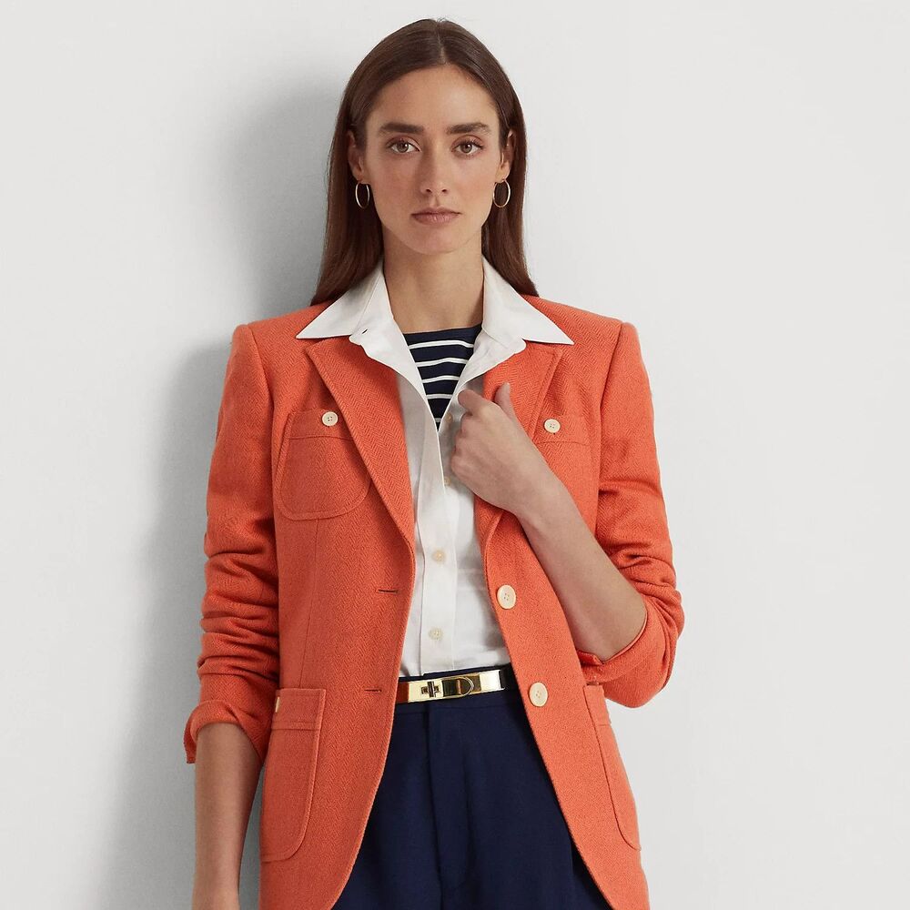 Ralph Lauren Coral Herringbone Blazer Preppy Equestrian Quiet Luxury